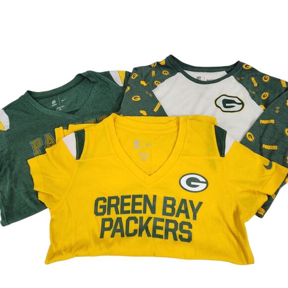 NFL Team Apparel Tops - 3 NIKE GREEN BAY PACKERS WOMENS T-SHIRTS LOT FITTED V-NECK FAN FOOTBALL SPORTS